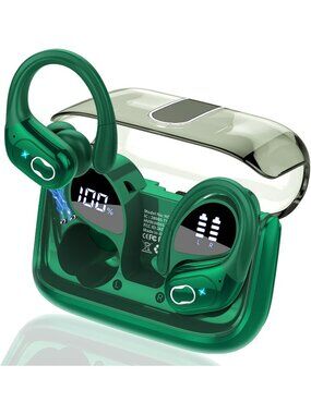 Wireless Dark Green Stereo Deep Bass Earhooks Waterproof 75hrs Bluetooth Earbud